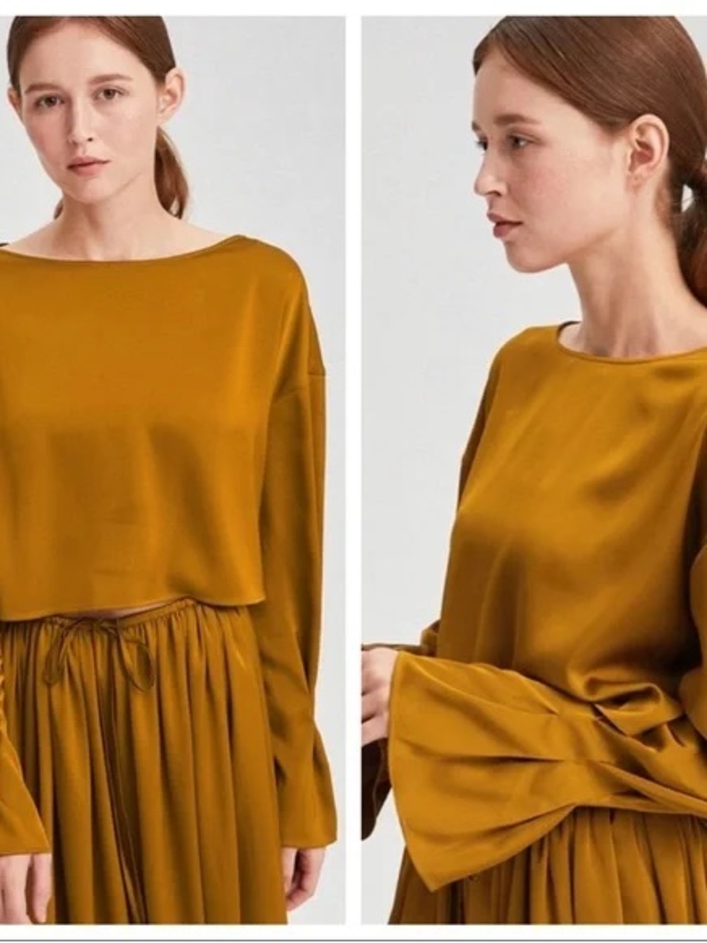 Nap Loungewear Women's Mustard Long-Sleeve Satin Top Small